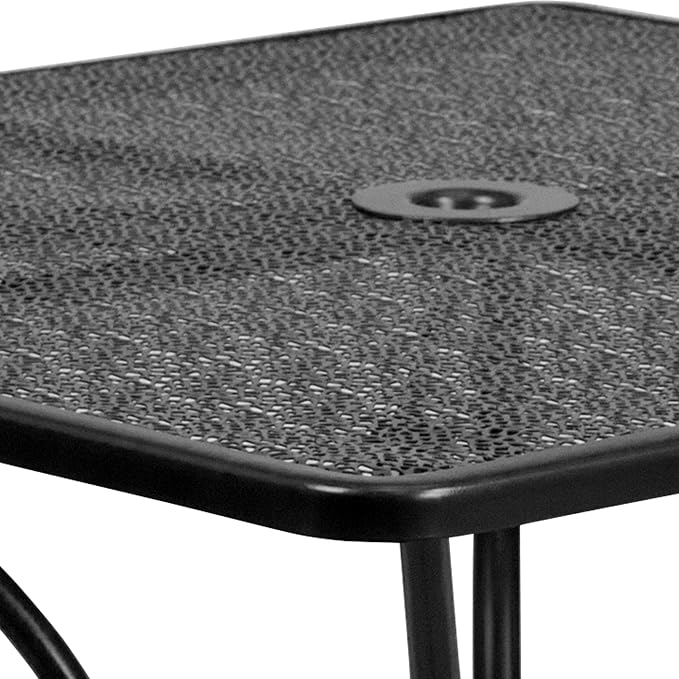 Flash Furniture Oia 5-Piece Commercial Grade Steel Patio Table and Chairs Set, Outdoor Dining Set with Square Table and 4 Round Back Chairs, Black