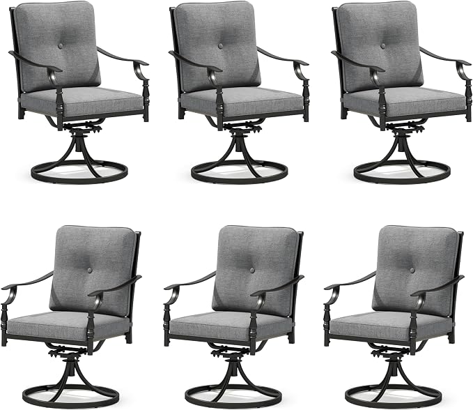 Sophia & William Outdoor Patio Swivel Dining Chairs Set of 6, Heavy Duty Patio Dining Chairs with Thickened Cushions, Wrought Iron Deck Chairs for Backyard, Poolside, Balcony and Garden