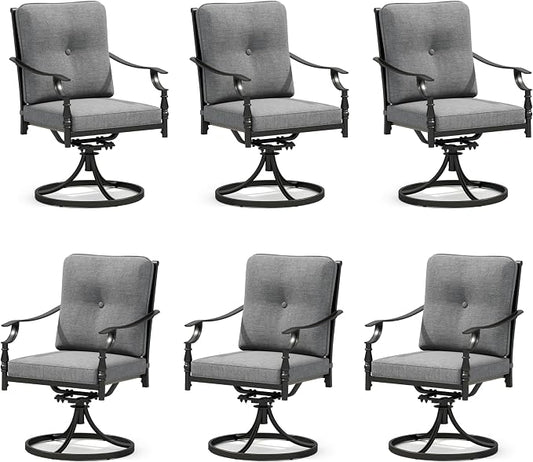 Sophia & William Outdoor Patio Swivel Dining Chairs Set of 6, Heavy Duty Patio Dining Chairs with Thickened Cushions, Wrought Iron Deck Chairs for Backyard, Poolside, Balcony and Garden