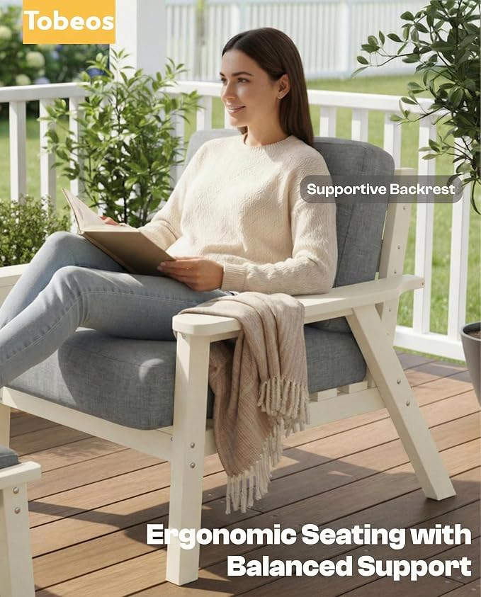 7 Piece HDPE Outdoor Furniture Set with Gray Cushions (White Frame) | All-Weather HDPE, Modular Design, Extra-Deep Seating, Thick Cushions, Ideal for Backyard, Deck & Porch