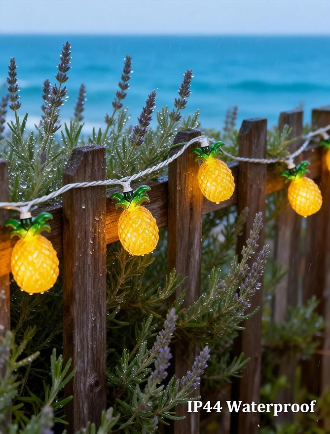 8.5Ft Summer Themed Party Pineapple Lights, 10L LED Pineapple String Lights | Plug in waterproof for Indoor Outdoor Home Table Porch Pergola Tiki Bar Luau Aloha Hawaiian Camping Party Lights