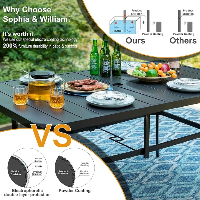 Sophia & William 7-Piece Patio Dining Set, Metal Table, PE Wicker Chairs | All Weather Patio Table and Chairs Set for 6, Perfect for backyard, deck, porch