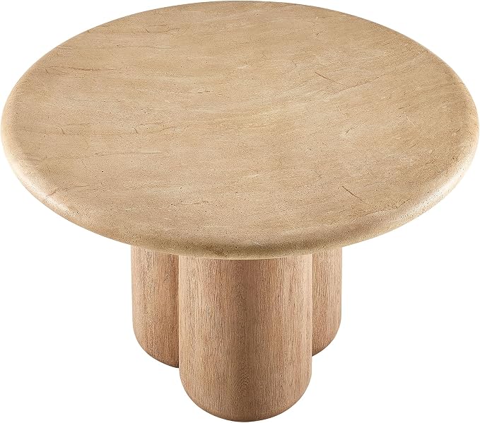 Modway Tori 48 Inch Round Concrete Outdoor Dining Table in Travertine - Modern Patio Bistro Table, Seats 4, for Backyard, Balcony, Sunroom, Deck, Or Indoors