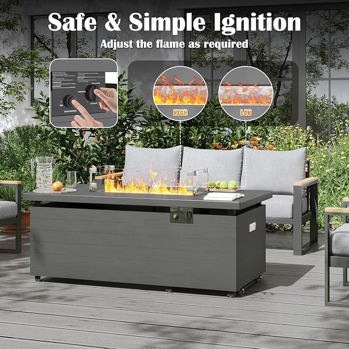 Sundale Outdoor Aluminum Patio Furniture Set, 6 Piece Outdoor Conversation Sets with Fire Pit and 6" Thick Olefin Cushions, All Weather Outdoor Sectional Set for Deck, Lawn, Yard