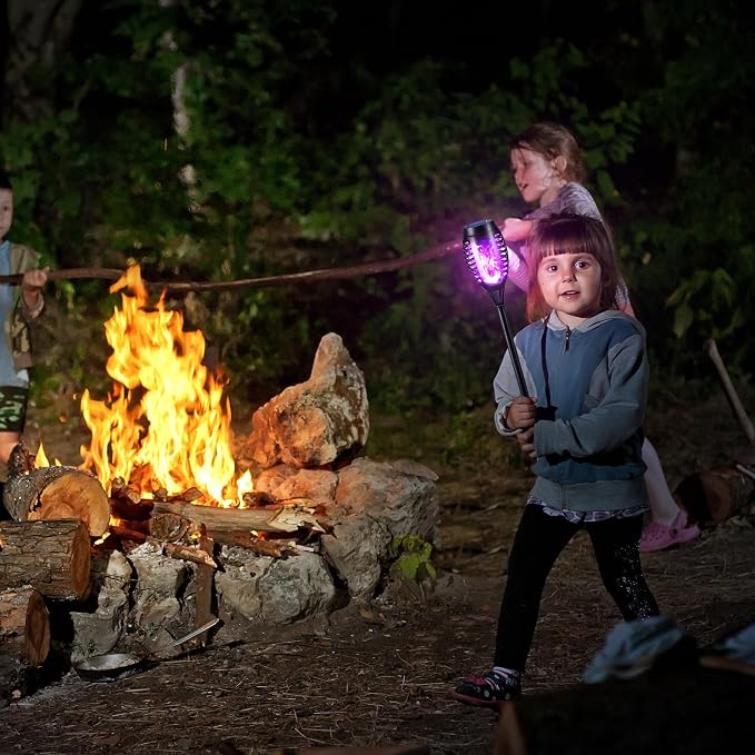 Toodour Solar Torch Flame Lights, 12 Pack Solar Lights Outdoor with Flickering Flame, Waterproof Patio Light Landscape Decoration Lighting for Garden, Lawn, Yard, Outdoor Decorations - Purple