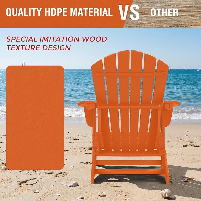 Costaelm Patio Conversation Set, Outdoor Chairs Set of 5 Balcony Firepit Furniture Outdoor Adirondack Round Table and Chair Backyard Furniture Set for Lawn Porch Pool Garden, Orange