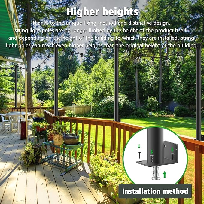 NUERPO 4 Pack String Light Poles,5Ft Metal Poles for Outdoor String Lights,Outdoor Light Poles with Post,Poles/Stand for Outside,Patio,Deck,Backyard,Garden Wedding,Party