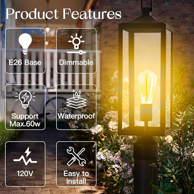 Large Lamp Post Light Fixture, 21.3 Inch Post Lamps Outdoor Lights for Residential Sidewalk Gate Post Light Pier Mount Lights