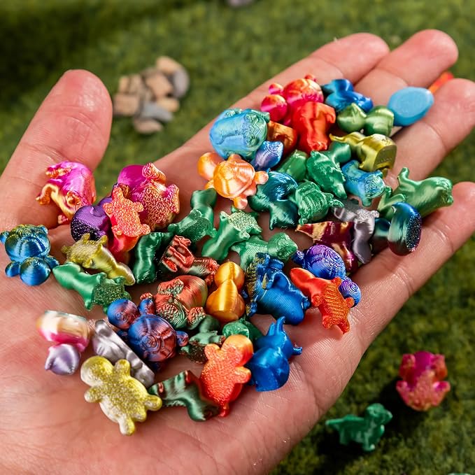 150pcs Mini 3D Printed Animals Tiny Animals Plastics Figures Miniature Little Small Ducks, Frogs, Turtles, Yaks Figurines Bulk for Micro Fairy Garden Landscape Accessories Hide Crafts Decor Aquarium
