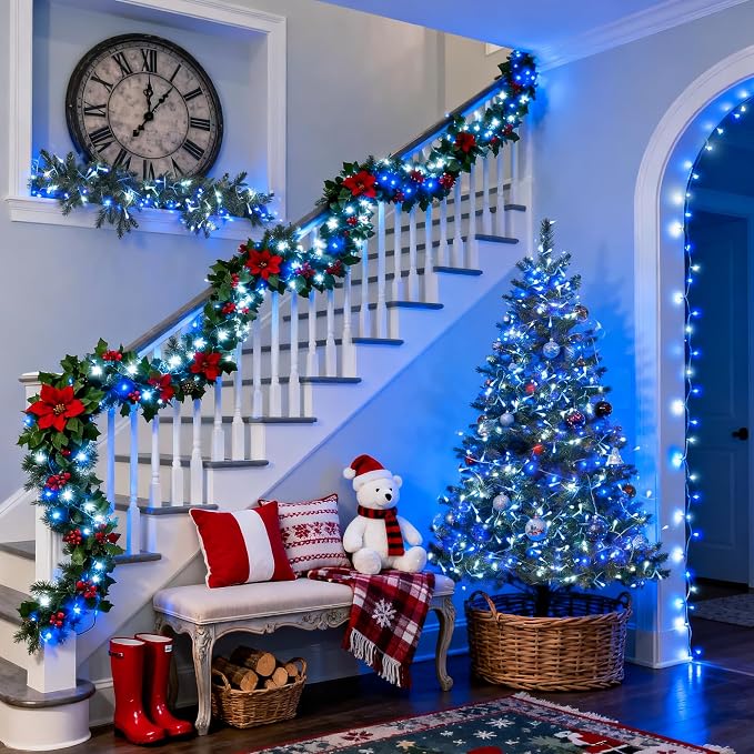 JMEXSUSS 600 LED Blue and White Christmas Lights Outdoor with Remote | 168ft String Lights Indoor Clear Wire Christmas Tree Lights Plug in for Bedroom Tree Birthday Party Xmas Decorations
