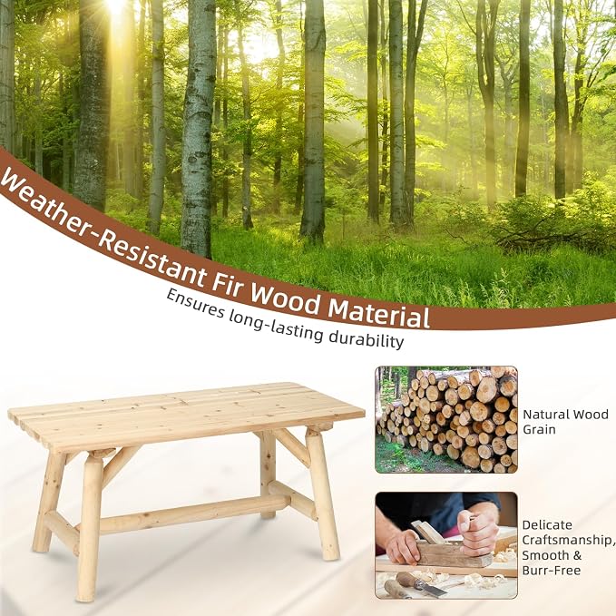 HOMEDIARY Wooden Adirondack Log Side Table, Cedar Wood Outdoor Rectangular End Table w/Slatted Tabletop, Oversize 41.5” Indoor Outdoor Patio Side Coffee Table for Garden Patio Backyard Porch, Natural