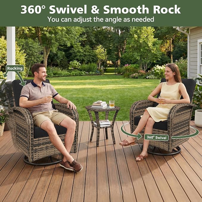 Aoxun 13 Piece Outdoor Patio Furniture Set with Coffee Table, Wicker Rattan Outdoor Furniture with High Back Swivel Rocker Chairs, Outdoor Conversation Set with Thick Cushion & Side Table, Black