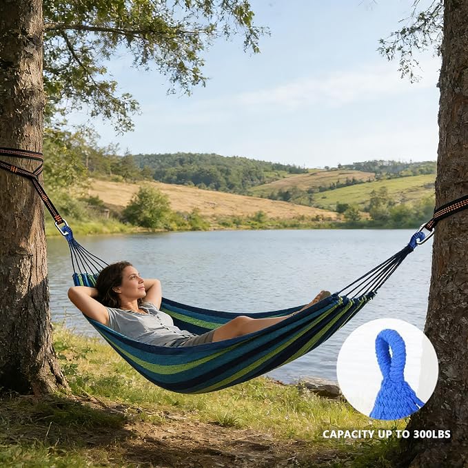 Outdoor Amacas Garden Camping Hammocks Portable for Patio Yard Porch Travel | Hammock Nylon Hiking Beach Backpack Survival Travel- Up to 300lbs with Tree Straps