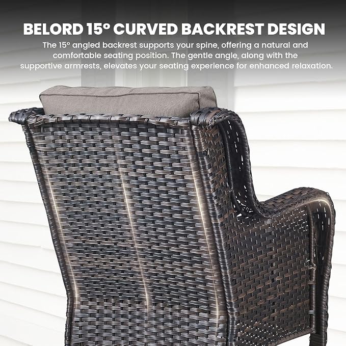 Belord Wicker Furniture 4 Pieces Outdoor Patio Furniture Set Patio Chairs with Ottomans Conversation Set for Porch Garden Deck Balcony Poolside