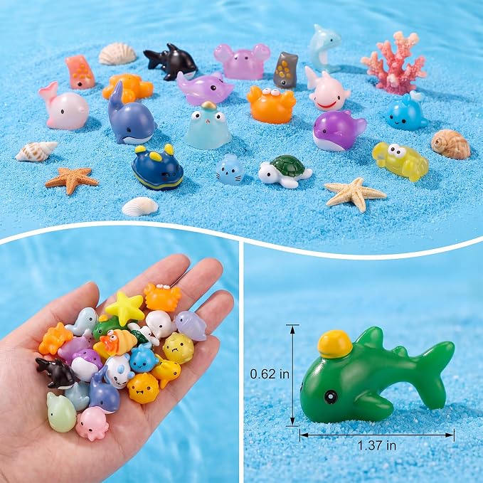 60 Pcs Mini Ocean Resin Animals Figures 60 Styles for Aquarium Decorations | Tiny Sea Animal to Hide Little Animals Figures for Fish Tank Ornaments Fairy Garden Miniature Landscape Dollhouse Accessories