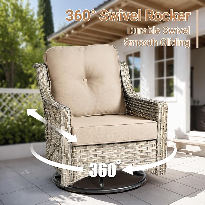 HOOOWOOO Outdoor Patio Furniture Set with Fire Pit Table,11 Pieces Wicker Out Door Sectional Furniture L Shaped Couch,Outside Patio Conversation Swivel Chair Sets,Beige