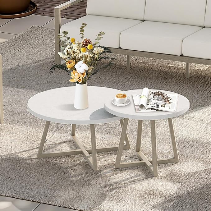 Ulax furniture Outdoor Concrete Coffee Table, Patio Side Table for Indoor/Outdoor
