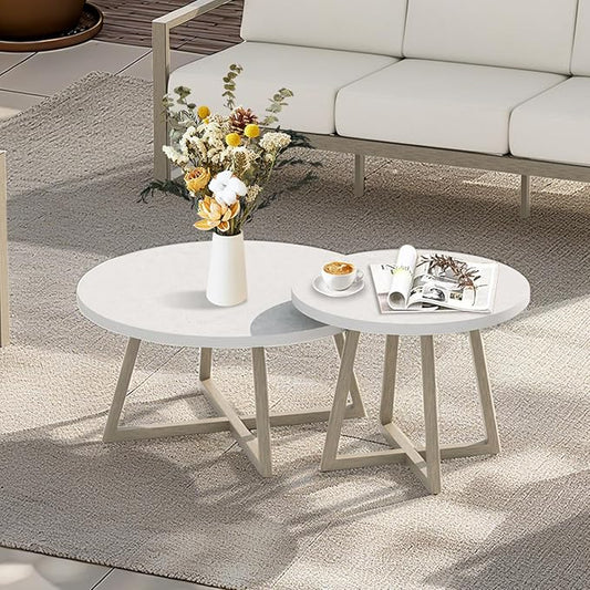 Ulax furniture Outdoor Concrete Coffee Table, Patio Side Table for Indoor/Outdoor