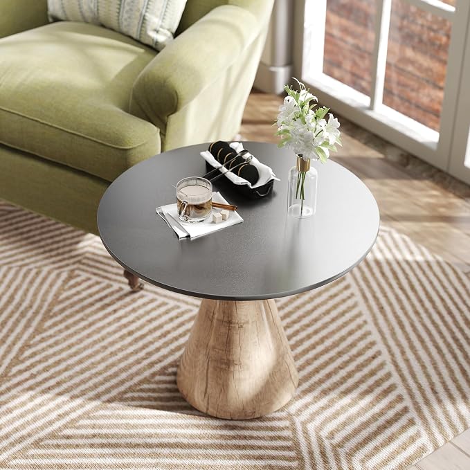 Round Table Top, 23.6” Black Sintered Stone Tabletop, DIY Replacement & Cover Marble Desktop, Scratch & Wear Resistant, Easy to Clean, Suitable for Indoor & Outdoor