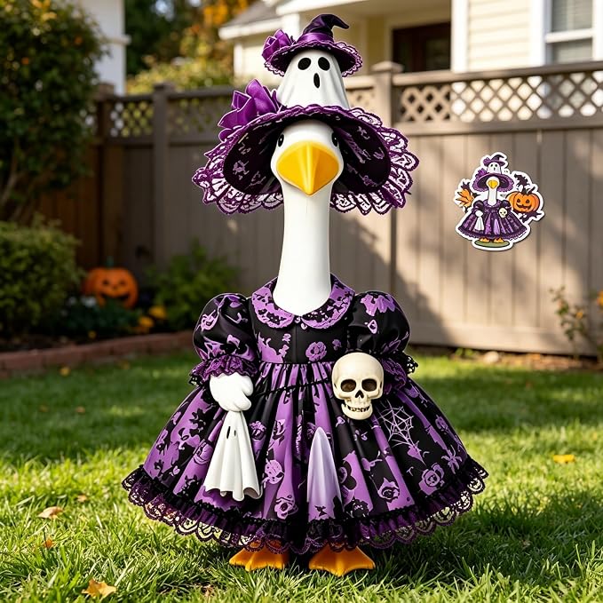Mtsebmves Pumpkin Wizard Porch Goose Outfit Witch Geese Costume 23-Inch Porch Goose Dress for Yard Lawn Outdoor Garden Patio
