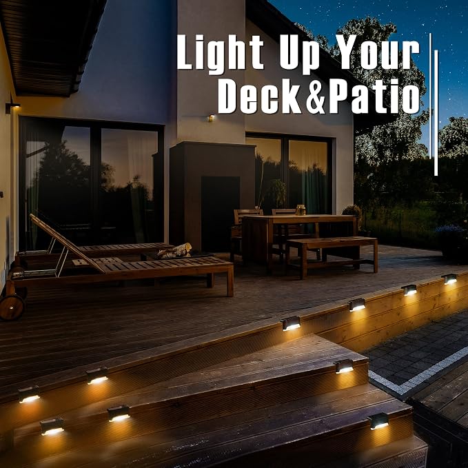 GIGALUMI Led Solar Deck Lights, 20 Pack Waterproof, Warm White | LED Solar Lights for Outdoor Deck, Stairs, Step, Fence, Railing, Yard and Patio