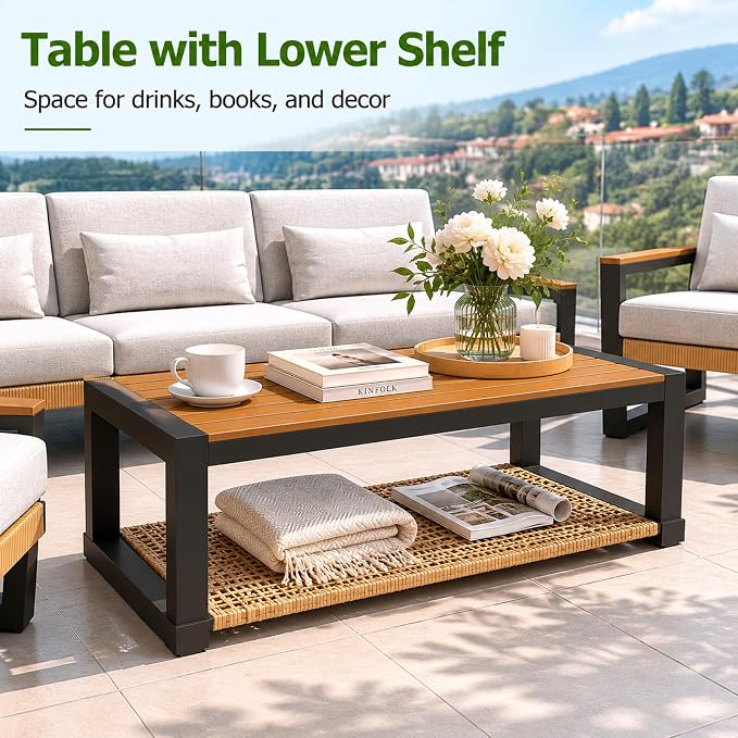 Aluminum Patio Furniture Set 5 Seats, Oversized Outdoor Sectional with Washable Thick Cushions, Coffee Table and Waterproof Cover, Patio Conversation Sets for Porch, Balcony, Deck Yellow
