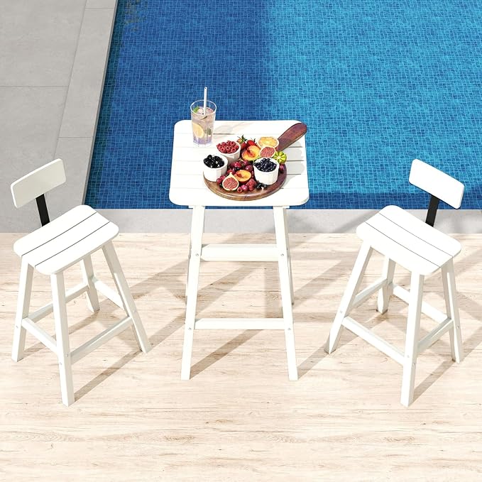 Bar Height Chairs Set of 2, HDPE Bar Height Outdoor Chairs, Weather Resistance Tall Adirondack Chairs Set of 2, Cafes, Swimming Areas, Patio, Garden and Kitchen Island, White