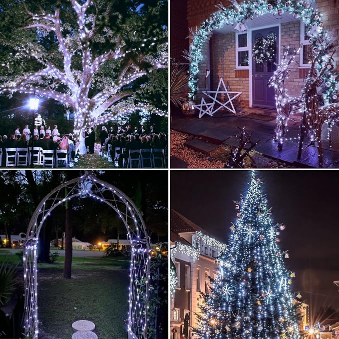 JMEXSUSS 4 Pack Solar Fairy Lights, 33ft 100LED Solar String Lights, White | Christmas Lights Outdoor Waterproof, 8 Modes Copper Wire Twinkle Lights for Outside Garden Yard Tree Wedding Decorations