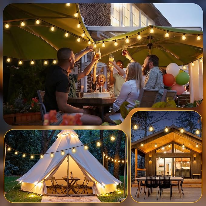 2 Pack 25FT G40 LED Outdoor String Lights with 10+1 Bulbs, Black | Waterproof, Shatterproof, Dimmable, Connectable, Energy-saving, Patio Lights Porch Balcony Backyard Party Classroom Decor