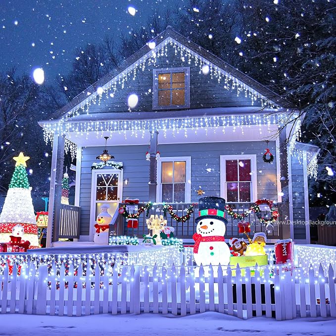 White Christmas Lights Outdoor, 33ft 400 LED Icicle Lights for Outside | Twinkle Lights Plug in 8 Modes Timer Waterproof for House Eaves Patio Window Wedding Party Holiday Decorations, Clear Wire