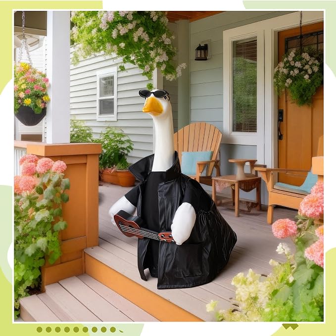 Singer Porch Goose Outfit Guitar Goose Clothes for 23" High Cement or Plastic Geese Costume for Yard Lawn Outdoor Garden Patio Statue Duck Band Musician Rock 80s 90s Hip Hop Mexican Fiesta Decor