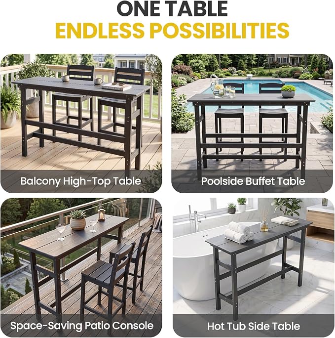 41.25" Outdoor Bar Table, Heavy Duty HDPE Console Table, Weather-Resistant Outdoor Console Table, Modern Bar Height Pub Table for Poolside/Garden/Backyard/Deck/Patio Furniture, Grey