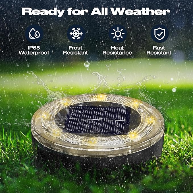 Mini Solar Ground Lights, 4 Pack Solar Lights Outdoor Waterproof, Upgraded LED Flat Landscape Lighting for Outside Pathway Garden Patio Yard Driveway, Warm White