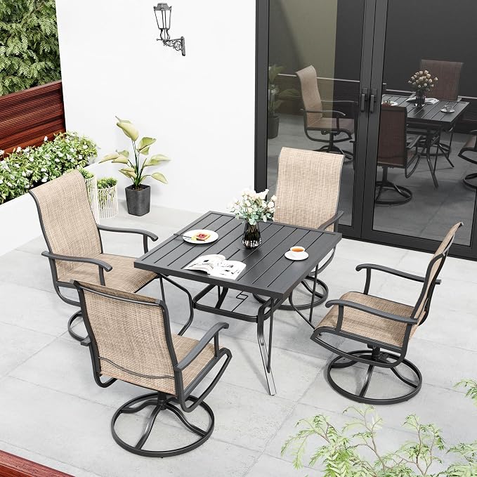 Pamapic Textilene Outdoor Dining Chair 1 Piece, Perfect for Garden, Backyard, Poolside, Patio, Beige