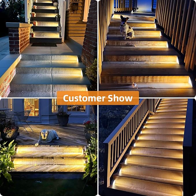 VOLISUN Solar Step Lights Outdoor Waterproof, LED Outdoor Stair Lights | Solar Step Light for Outside, Warm&Cool White Deck Light Decor for Stair,Front Porch and Patio(Gray,6 Pack)