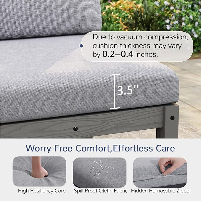 Stoog Patio Furniture Set, 6-Piece All-Weather Outdoor Sectional Sofa Set - Modular & Waterproof HIPS Frame, Quick-Dry Olefin Cushions, Grey