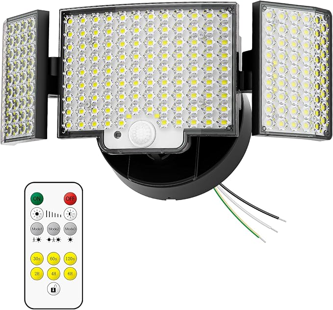 Motion Sensor Outdoor Light Hardwired, 45W 7500LM Security Flood Lights Motion Detector Dusk to Dawn Light, IP65 Waterproof, 220 LEDs Floodlight with Remote Control for Garage, Yard, Porch