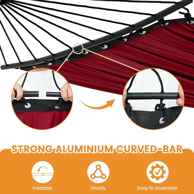 Lazy Daze Hammocks Camping Hammock with Curved Spreader Bar, Portable Hammock with Tree Straps, Carrying Bag, Carabiners for Outside, Hiking, Outdoors, 450lbs Capacity, Red