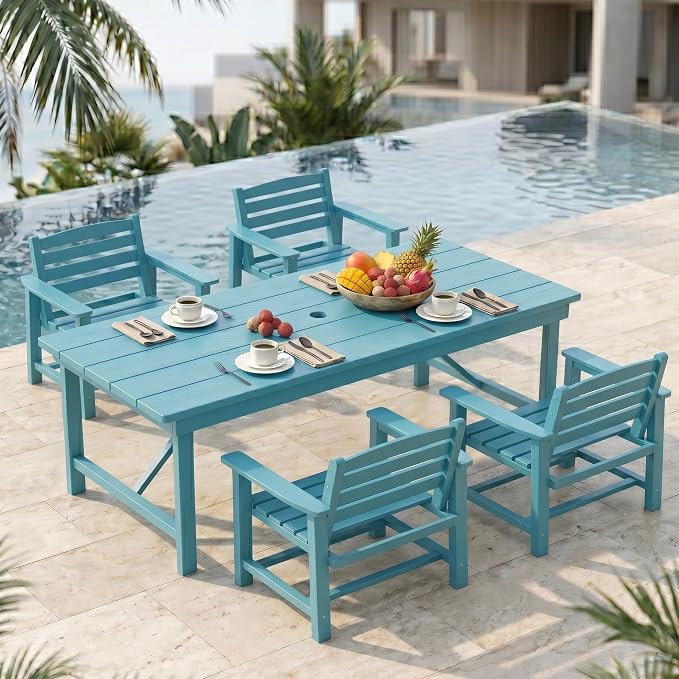 Outdoor Dining Chairs, Set of 2,Light Blue | HDPE material, comfortable armrests, weather-resistant furniture, ideal for table match, backyard, deck, garden