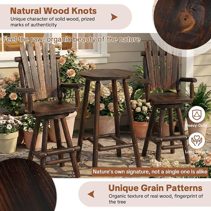 HOMEDIARY Outdoor Solid Wood Bar Table, 41.9” Round Log Patio Bar Counter Height Table, Rustic Adirondack High Top Bar Table, Heavy Duty Bistro Pub Table for Backyard, Deck & Indoor Use, Carbonized