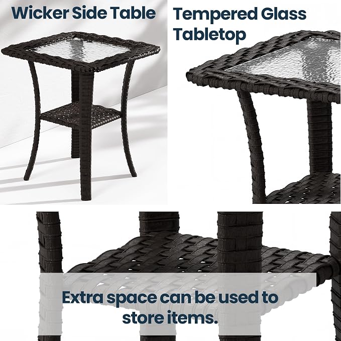 Kullavik 7 Pieces Patio Furniture Set,All-Weather Wicker High Back Outdoor Swivel Rocker Patio Chairs with Fire Pit Table & Thick Cushions,Paito Conversation Set for Porch,Deck,NavyBlue