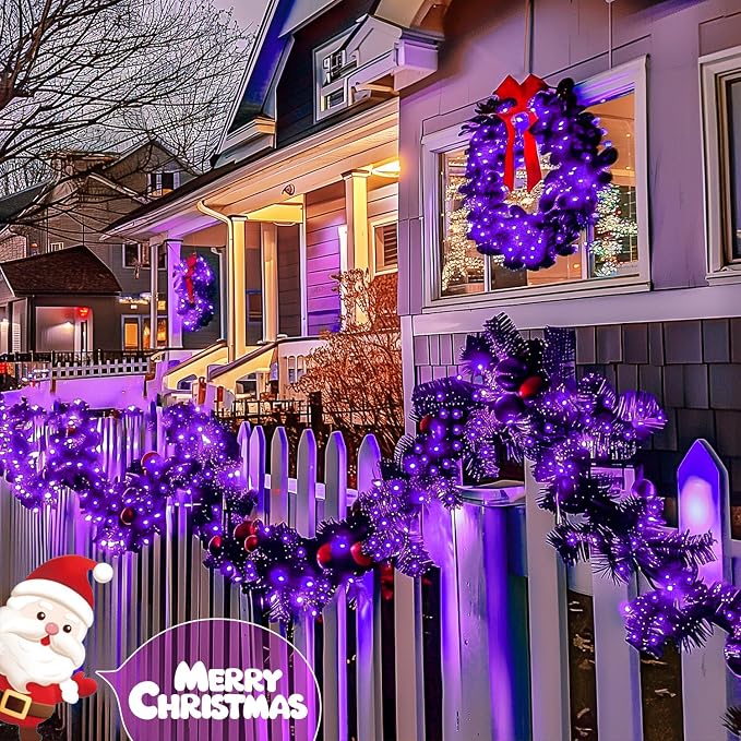 JMEXSUSS 4 Pack Solar Halloween Lights, 33FT 100 LED Purple Fairy Lights | Outdoor Waterproof, 8 Modes Solar String Lights for Outside Tree Party Patio Garden Christmas Halloween Decorations