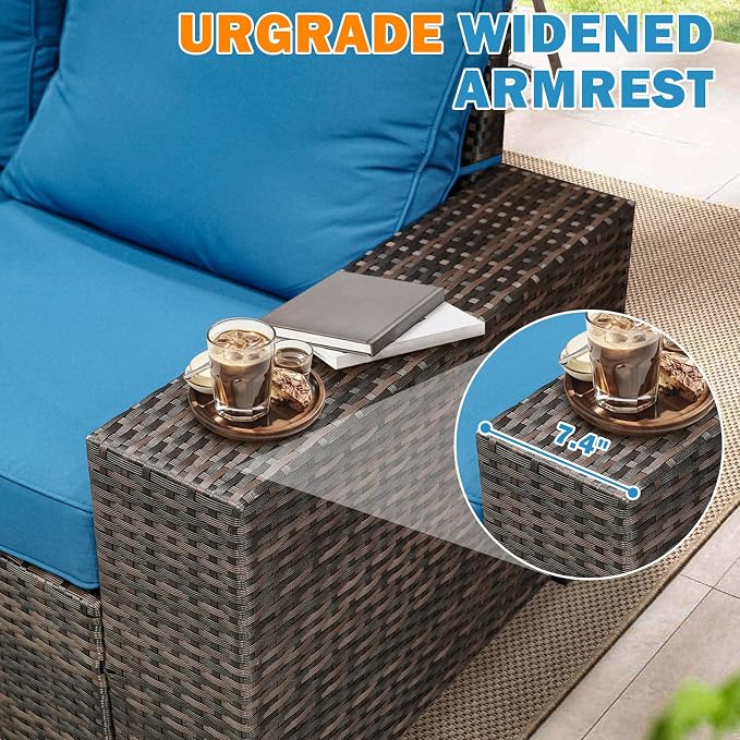 6-Piece Outdoor Patio Furniture Set, Modular Wicker Sectional Sofa with Thick Cushions & Coffee Table, All-Weather Rattan Conversation Set for Backyard, Porch, Poolside, Peacock