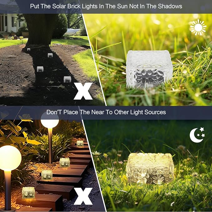 MLKNK Solar Brick Lights-Outdoor Solar Lights for Yard 6 Pack Garden Decor | Solar Brick Landscape Path Light for Pathway Patio Walkway Backyard Decoration