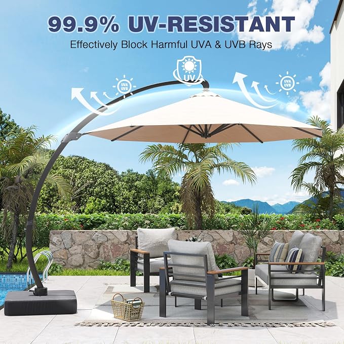 Aoxun Aluminum Patio Furniture Set with Umbrella 4 Seats, Oversized Outdoor Sectional with Washable Thick Cushions, Coffee Table, Patio Conversation Sets for Porch, Balcony, Deck