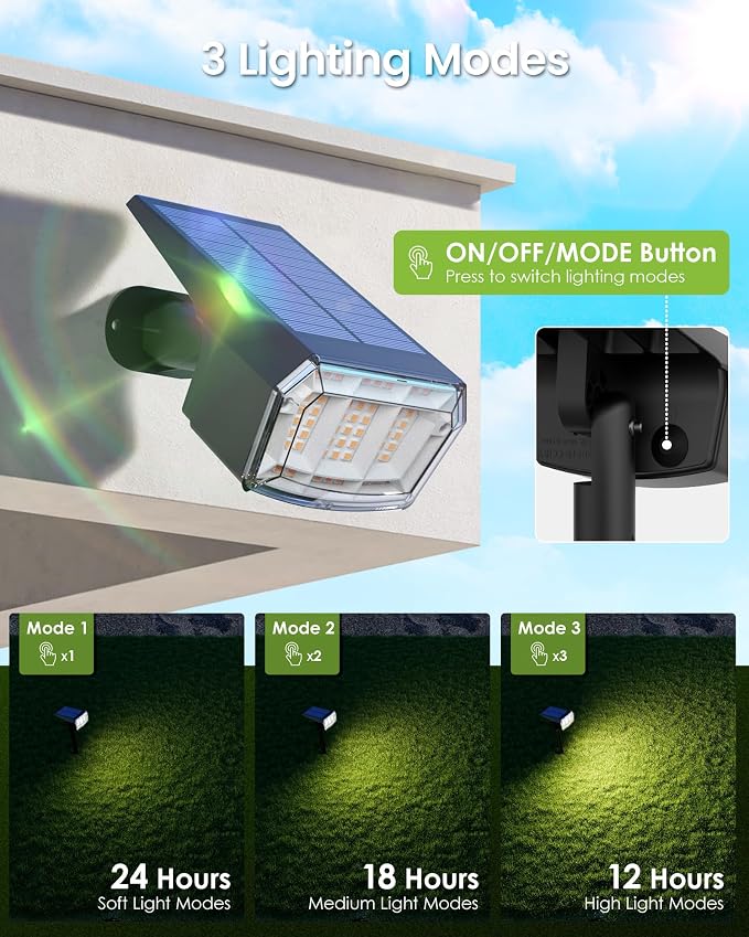 Solar Spot Lights Outdoor Waterproof, Solar Spotlights 10 Pack Warm White | 63 LED 3 Lighting Modes Solar Landscape Spotlights for Yard, Garden, Backyard, Driveway, Pathway, Wall, House, Garage
