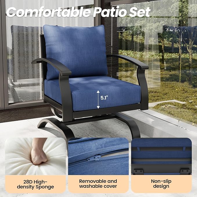 Gotland Metal Outdoor Patio Furniture Set with Coffee Table, 4 Piece Patio Conversation Set with Washable Cushion Covers, Metal Frame Sectional Sofa Furniture Set for Porch, Balcony, Deck, Yard