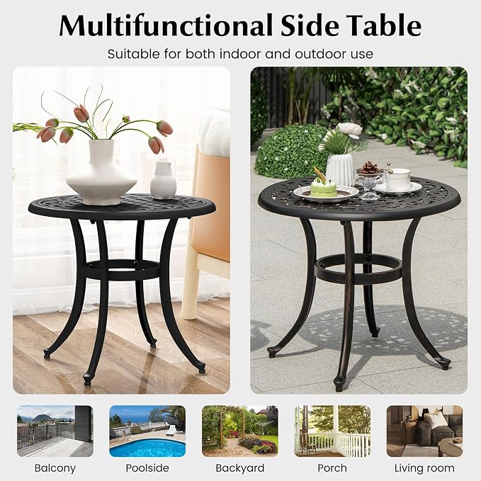 Giantex Patio Bistro Table Set of 2, 24" Cast Aluminum Round Side Table, Outdoor Coffee Table for Porch, Pool, Backyard, Garden, Balcony