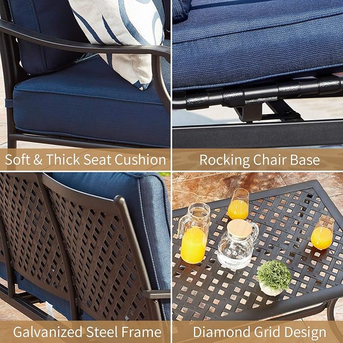 Patio Conversation Set Cushioned Outdoor Furniture Seating Sets with All Weather Galvanized Steel Frame (6 Pieces, Blue)