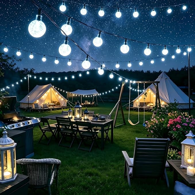 Joomer White Solar String Lights,39FT 60LED Crystal Ball Fairy Lights | 8 Modes Waterproof Outdoor Solar Powered Patio Light for Spring Summer Garden Lawn Gazebo Porch Backyard Tree Decorations
